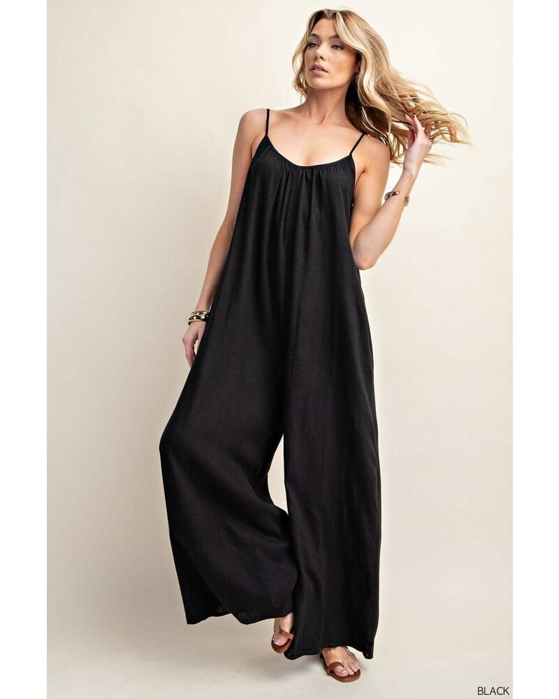 Soft Rayon Spaghetti Strap Tied Wide Leg Jumpsuit