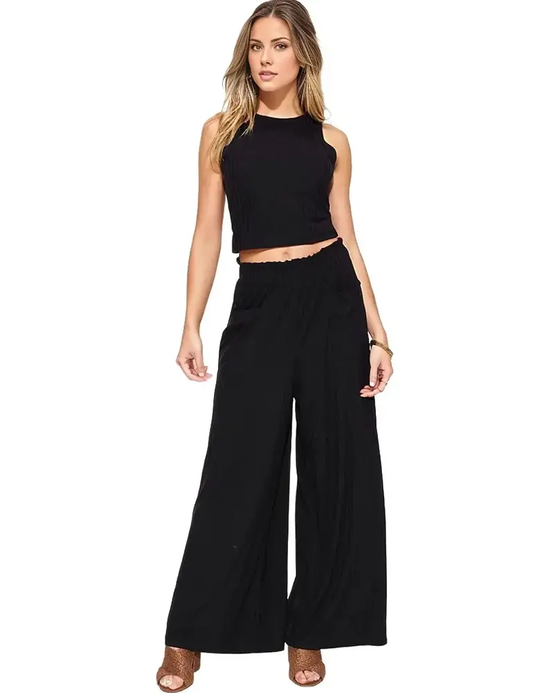 Ribbed Tank and Wide Leg Pants Set