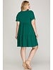 DROP SHOULDER SLEEVE V NECK WOVEN DRESS