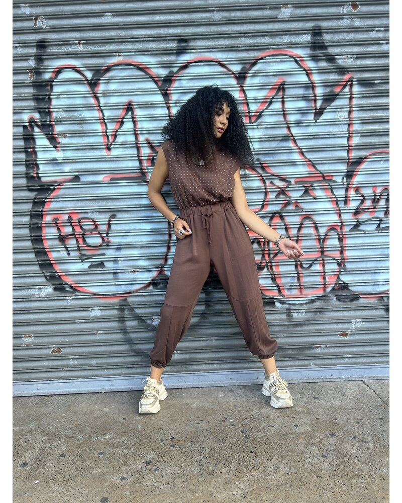 Rhinestone Détail Top Jogger Jumpsuit