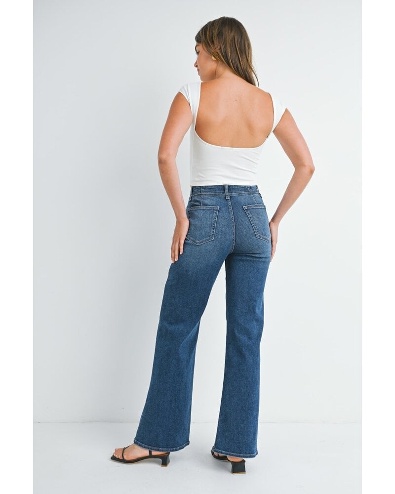 Belted wide leg denim