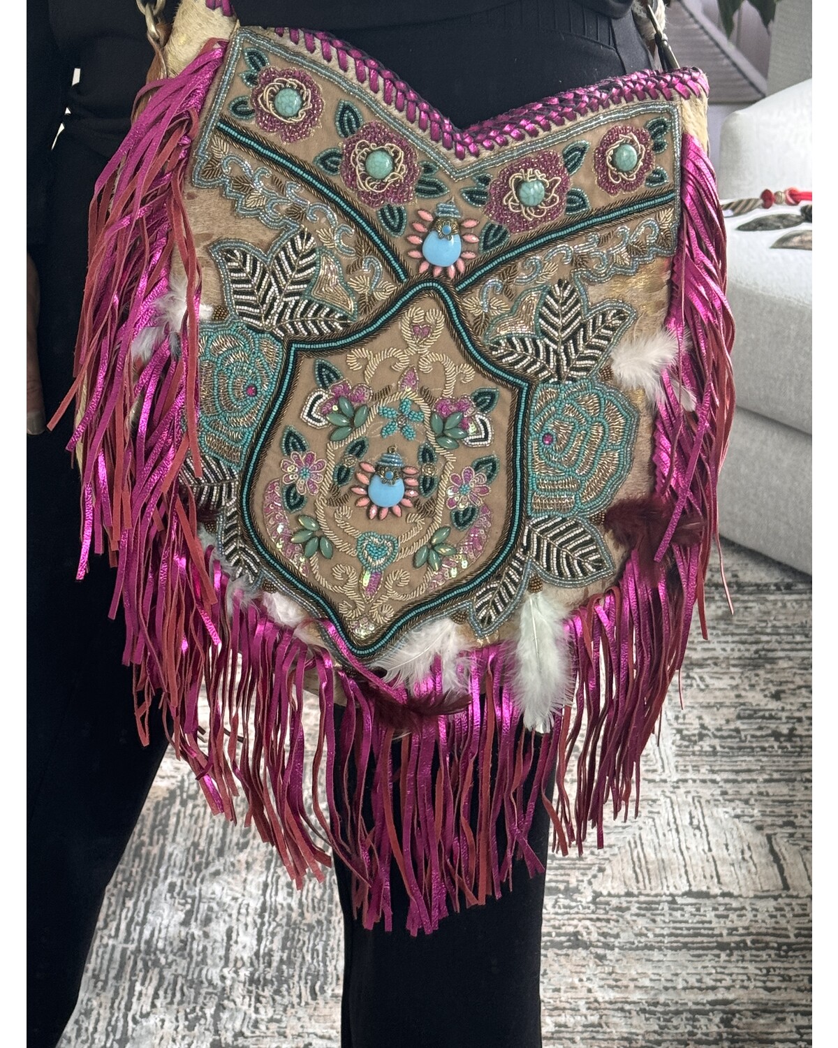 Big leather bag beaded