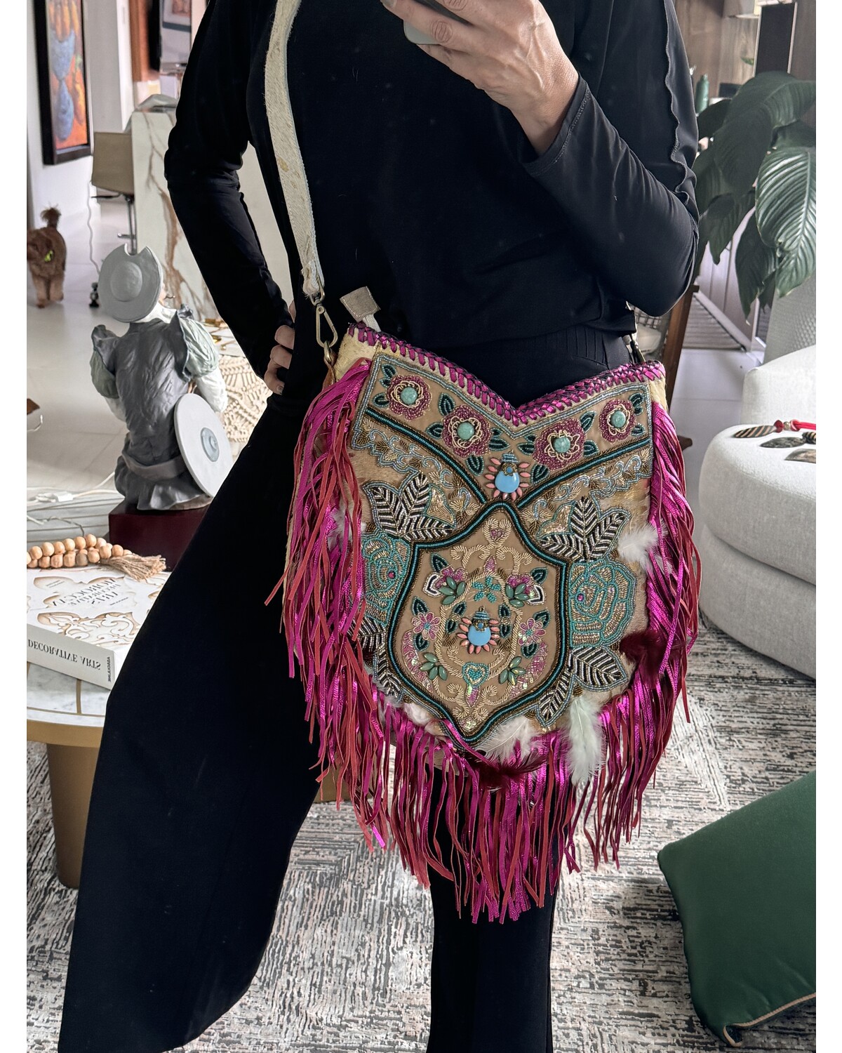 Big leather bag beaded