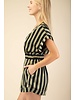 Elastic waist deep V neck striped romper