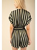 Elastic waist deep V neck striped romper