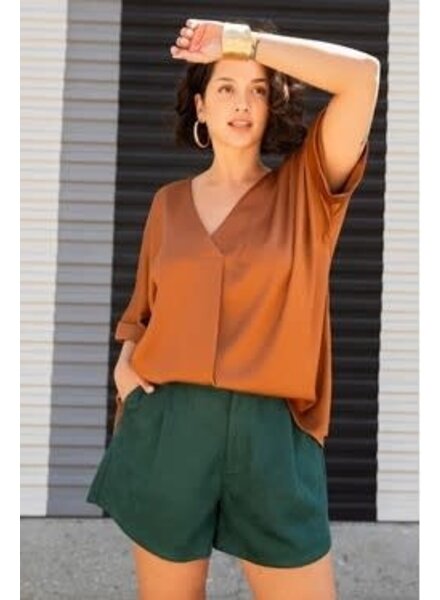 Copy of V-Neck Oversized Satin Top camel  Plus
