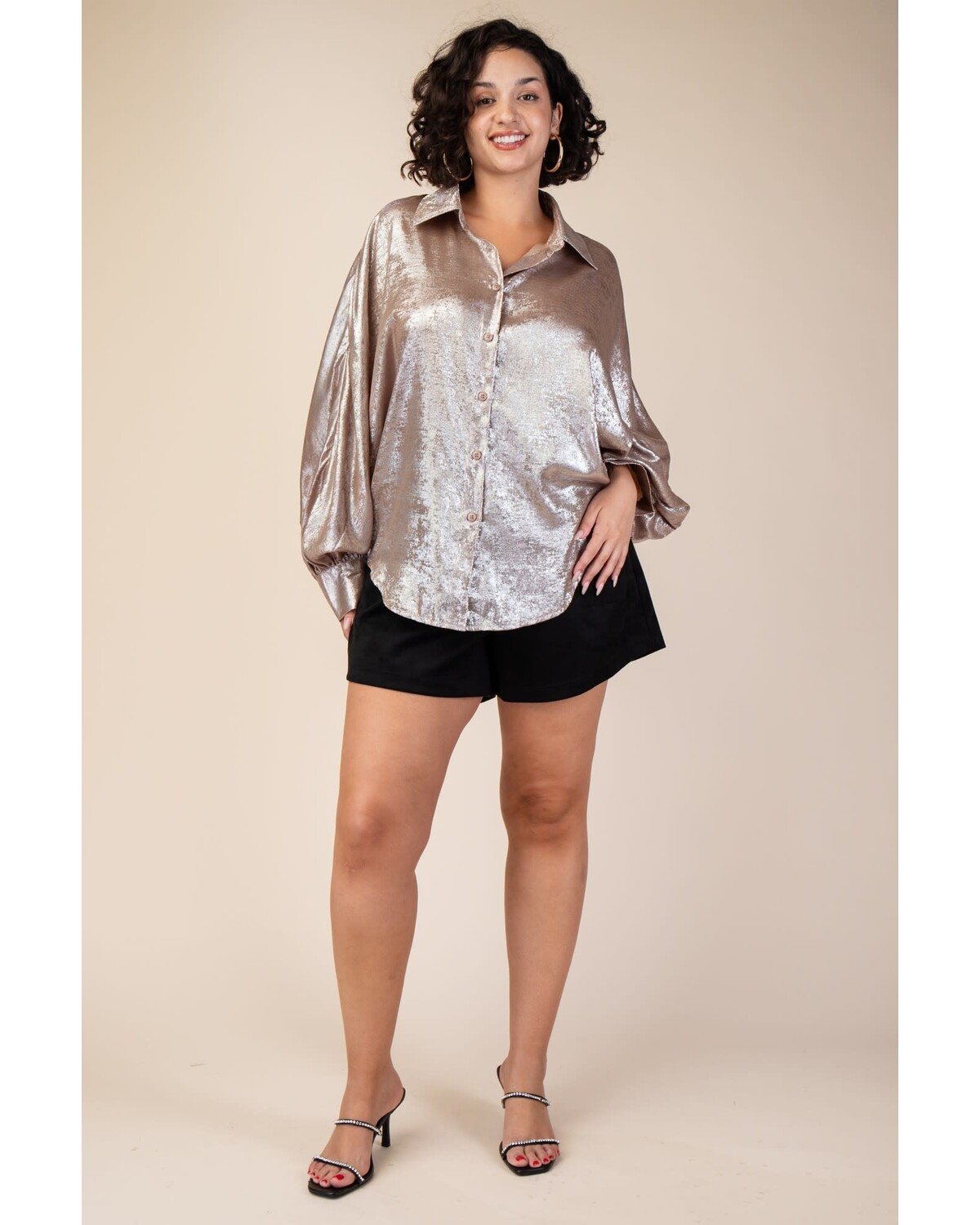 Collar Neck Long Sleeve Shirt taupe