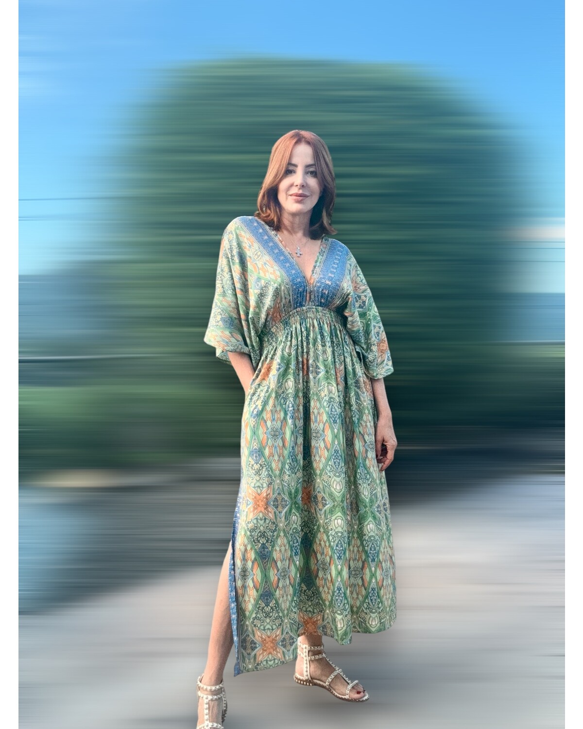 Flute sleeve maxi dress