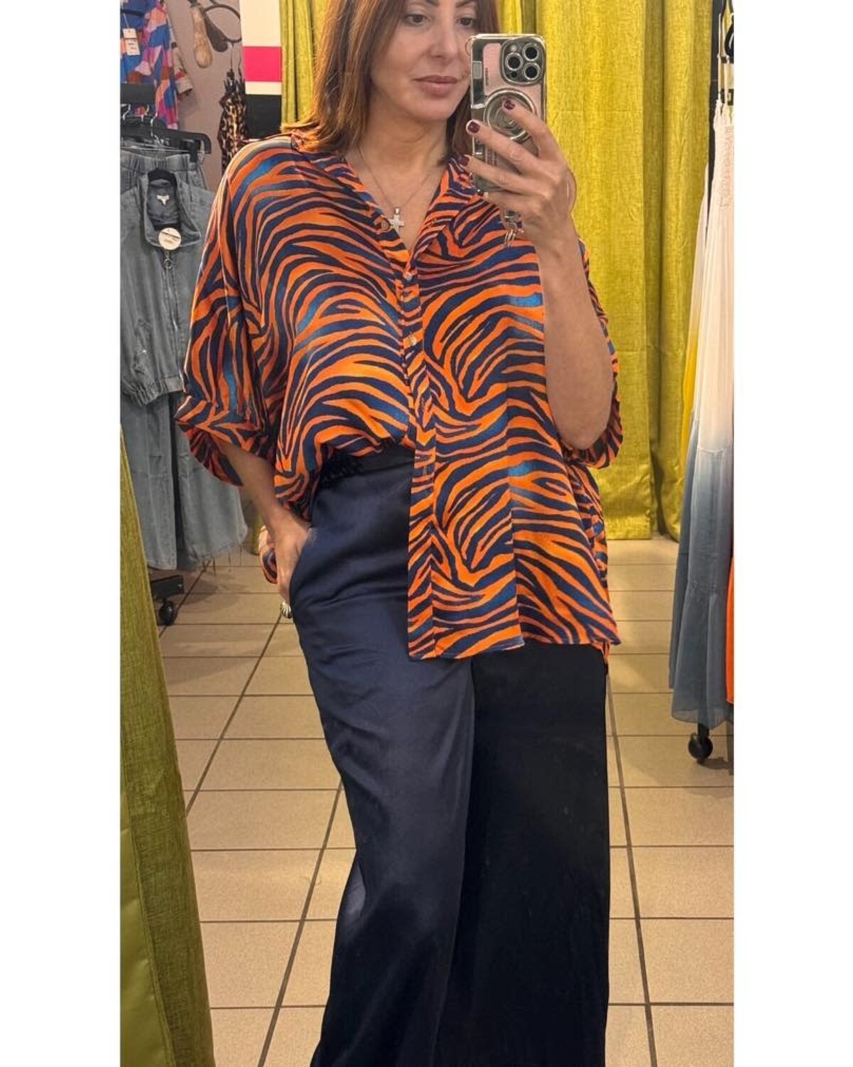 Metallic Tiger Buttom Blouse