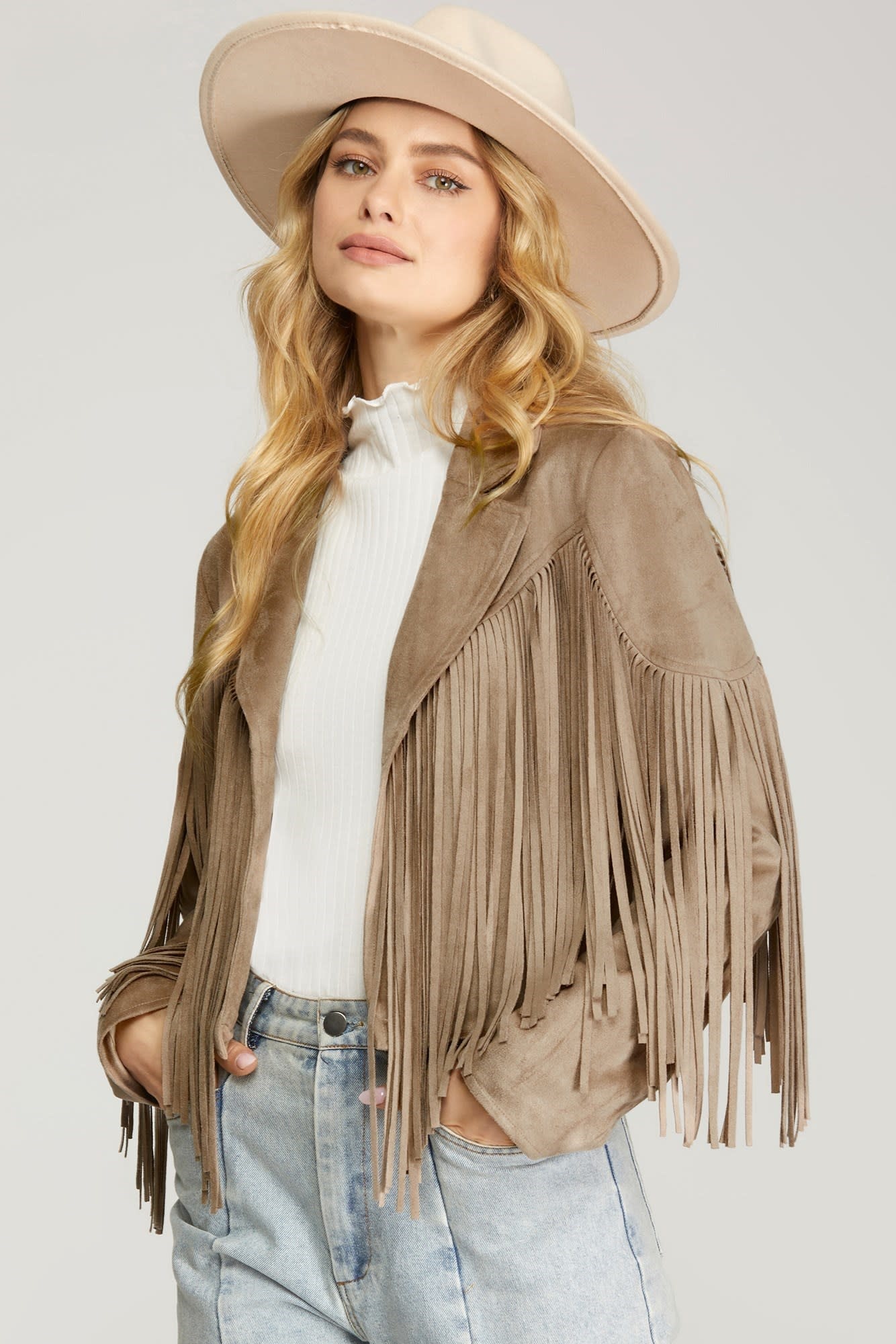 Faux suede fringe jacket deals
