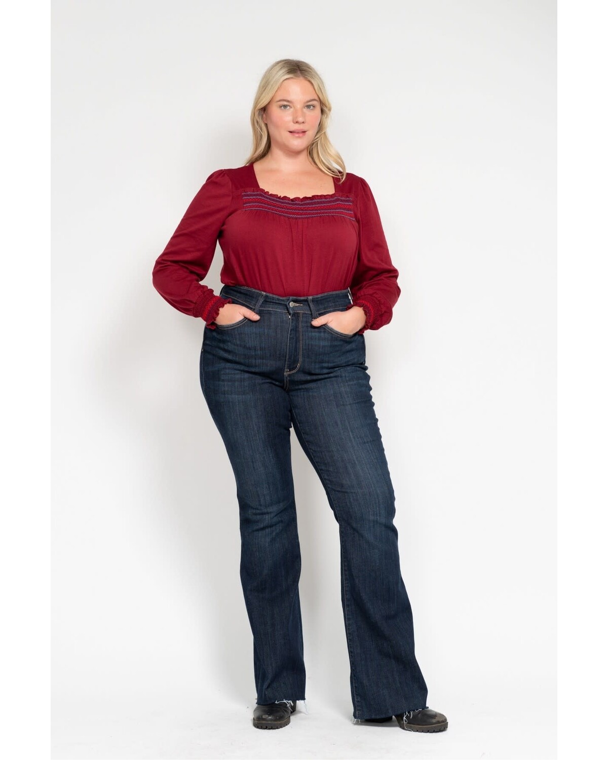 High Waist Raw Hem Flare PLUS SIZE