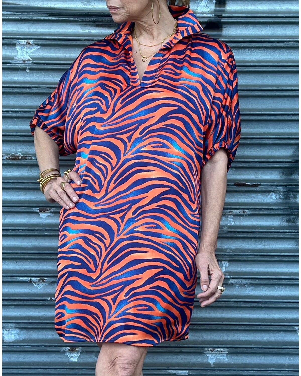 Orange/Blue Metallic Dress