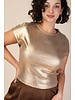 Round Neck Short Sleeve Metallic Top
