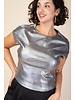 Round Neck Short Sleeve Metallic Top