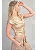 Round Neck Short Sleeve Metallic Top
