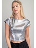 Round Neck Short Sleeve Metallic Top