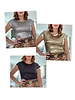 Round Neck Short Sleeve Metallic Top