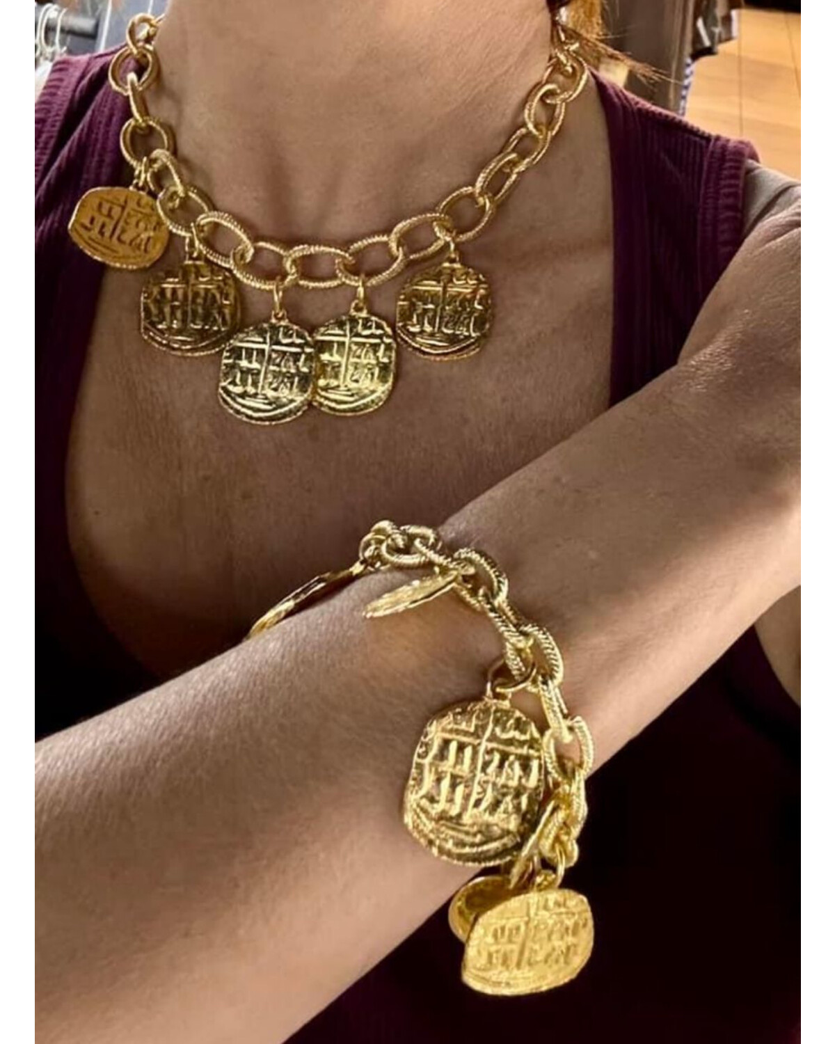 4 soles multi coins necklace/brazaley