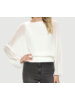 Crew Neck Chiffon Batwing Back Tie Top W/ Waistband & Gathered Cuffs