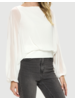 Crew Neck Chiffon Batwing Back Tie Top W/ Waistband & Gathered Cuffs