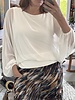 Crew Neck Chiffon Batwing Back Tie Top W/ Waistband & Gathered Cuffs
