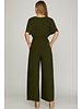 FLOUNCE SLEEVE SMOCK WAIST WIDE LEG WOVEN JUMPSUIT WITH SIDE POCKETS