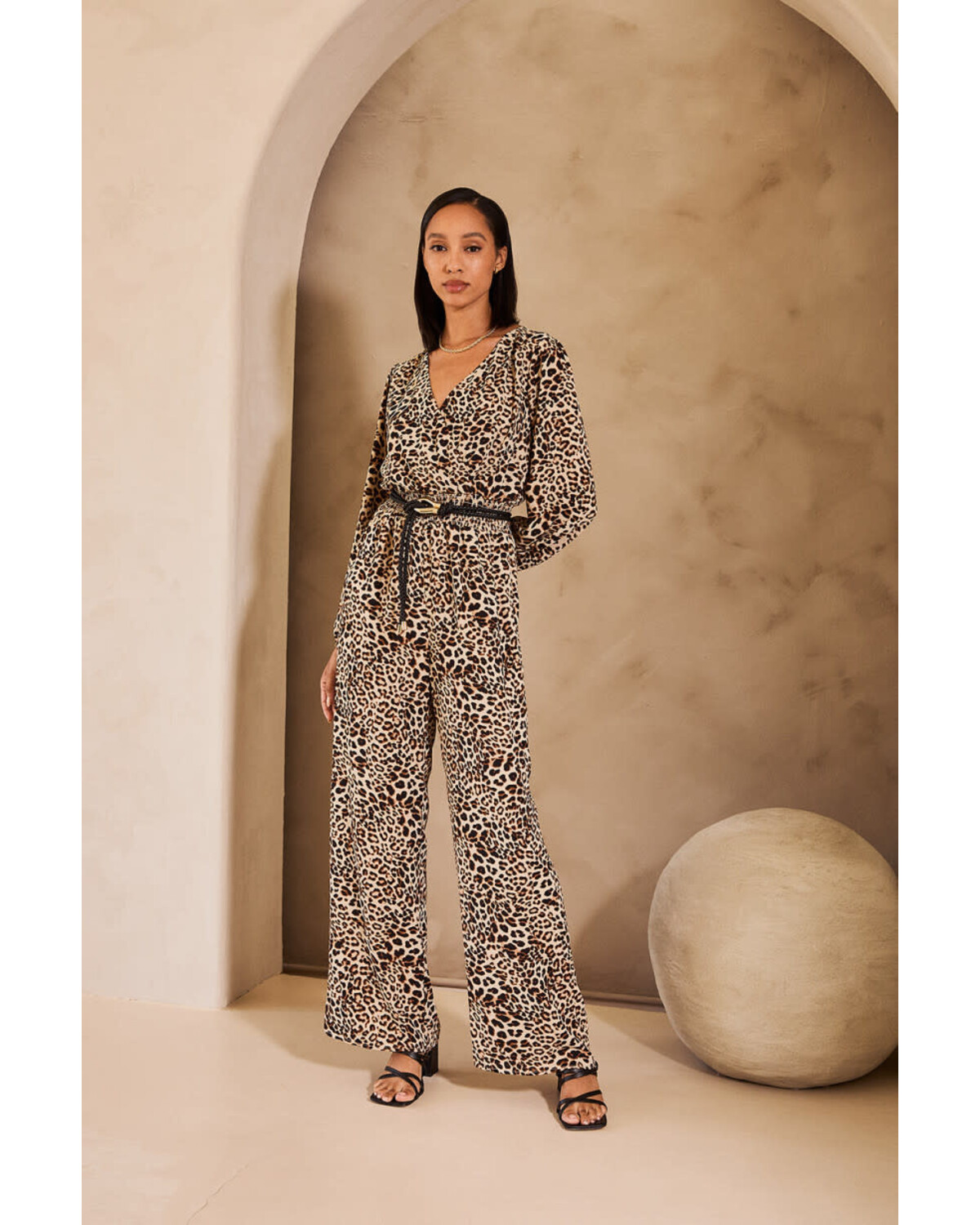 SURPLICE WASIT SMOCKING LONG SLEVEE JUMPSUIT