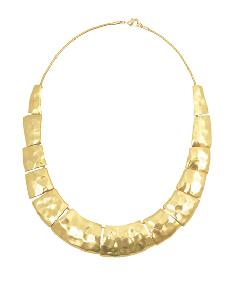 Bold hammered trapezoid links choker necklace Gold