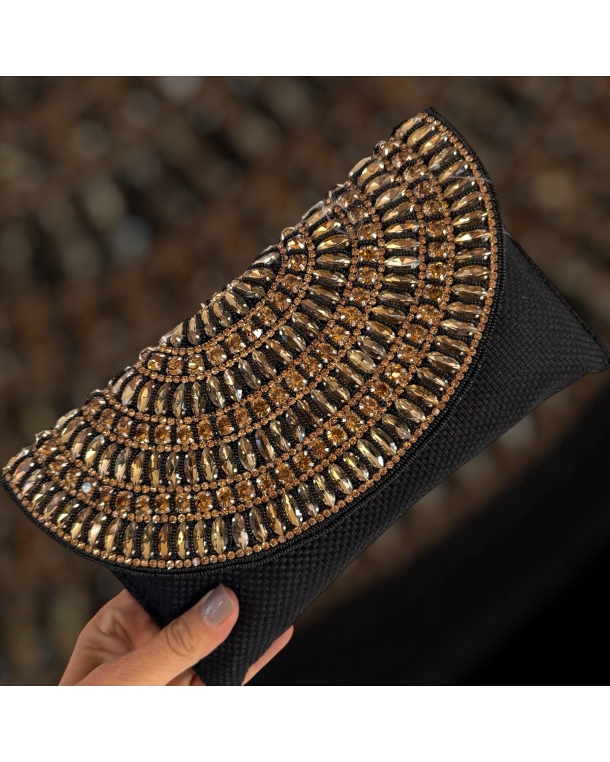 Black and Gold Beaded Evening Clutch