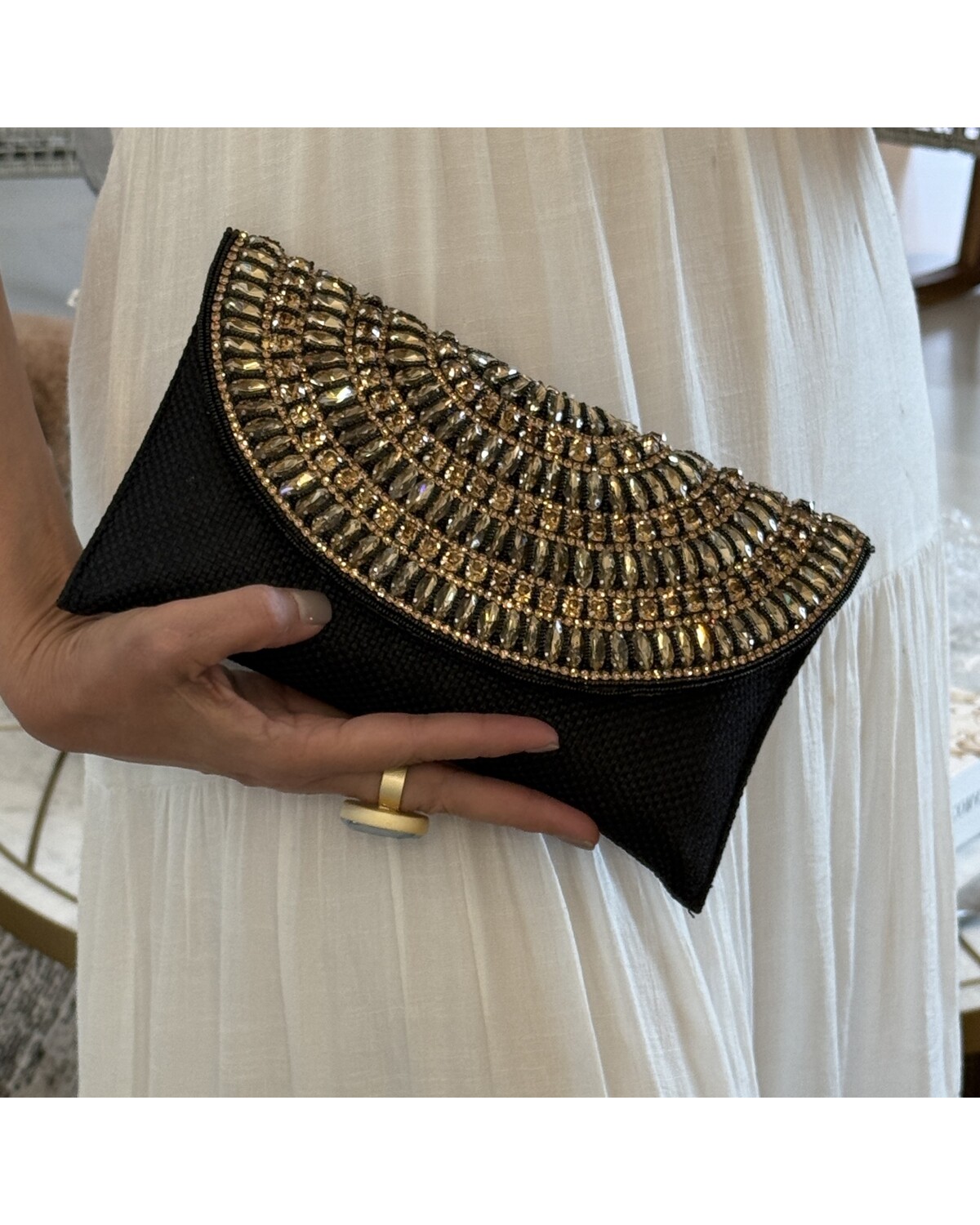 Black and Gold Beaded Evening Clutch