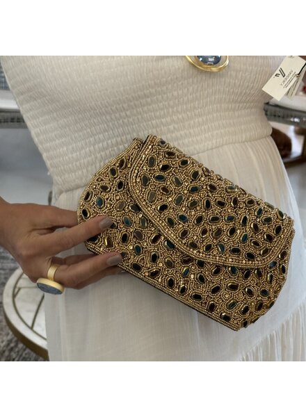Multi color gemstone embellished clutch