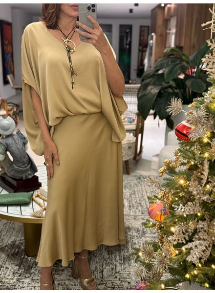 Satin Set Tunic & Skirt Tan