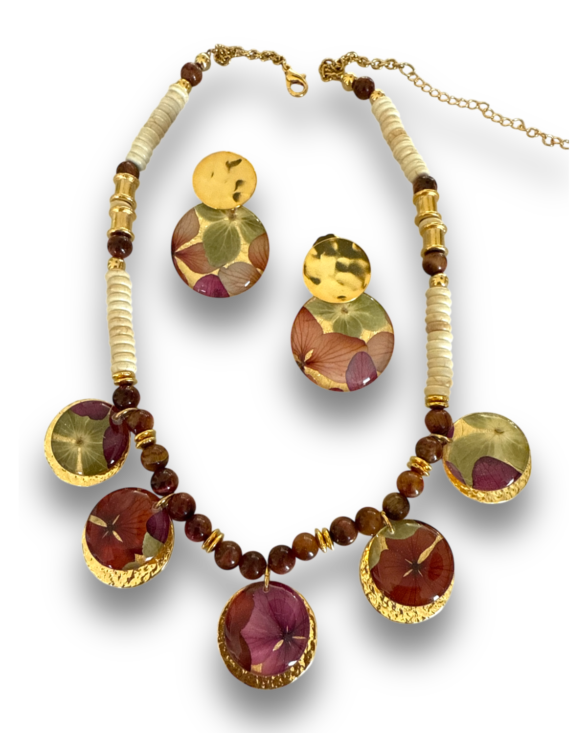 Set collar flor encapsulada  burgundy