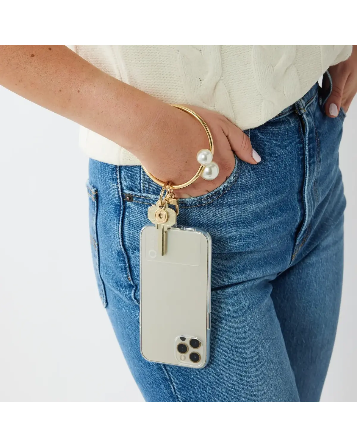 Big O® Phone Bracelet - Gold & Pearl Phone Wristlet