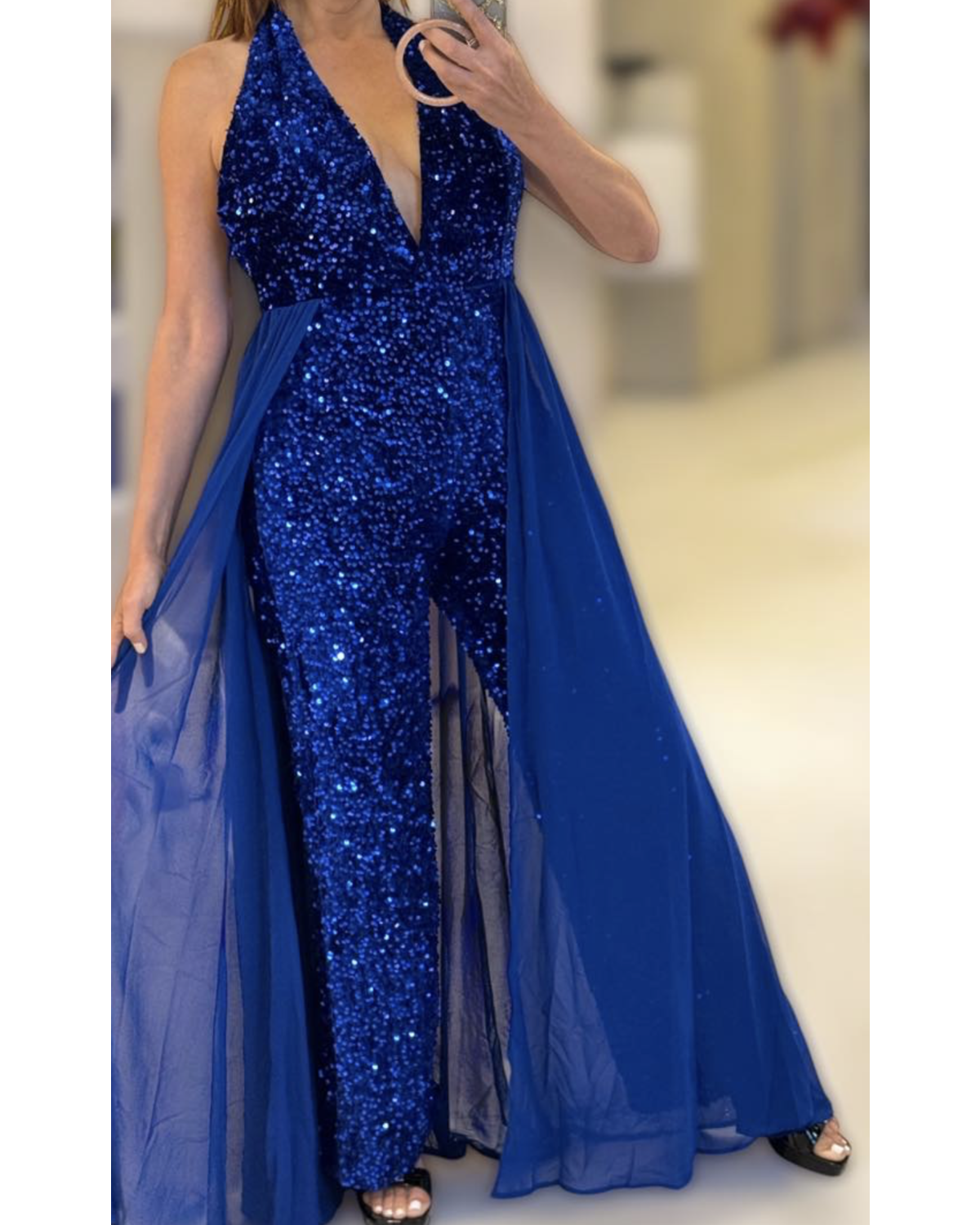 SEQUIN HALTER JUMPSUIT BLUE