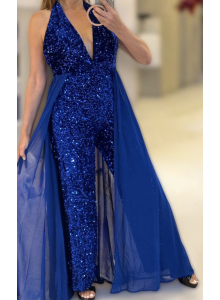 SEQUIN HALTER JUMPSUIT BLUE