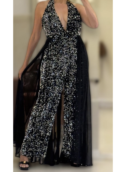 SEQUIN HALTER JUMPSUIT BLACK