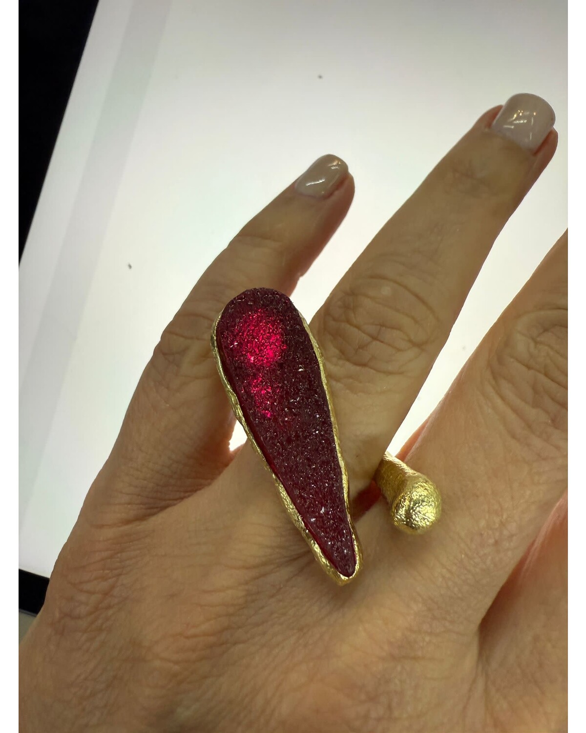 Red and Green Glass Statement Rings