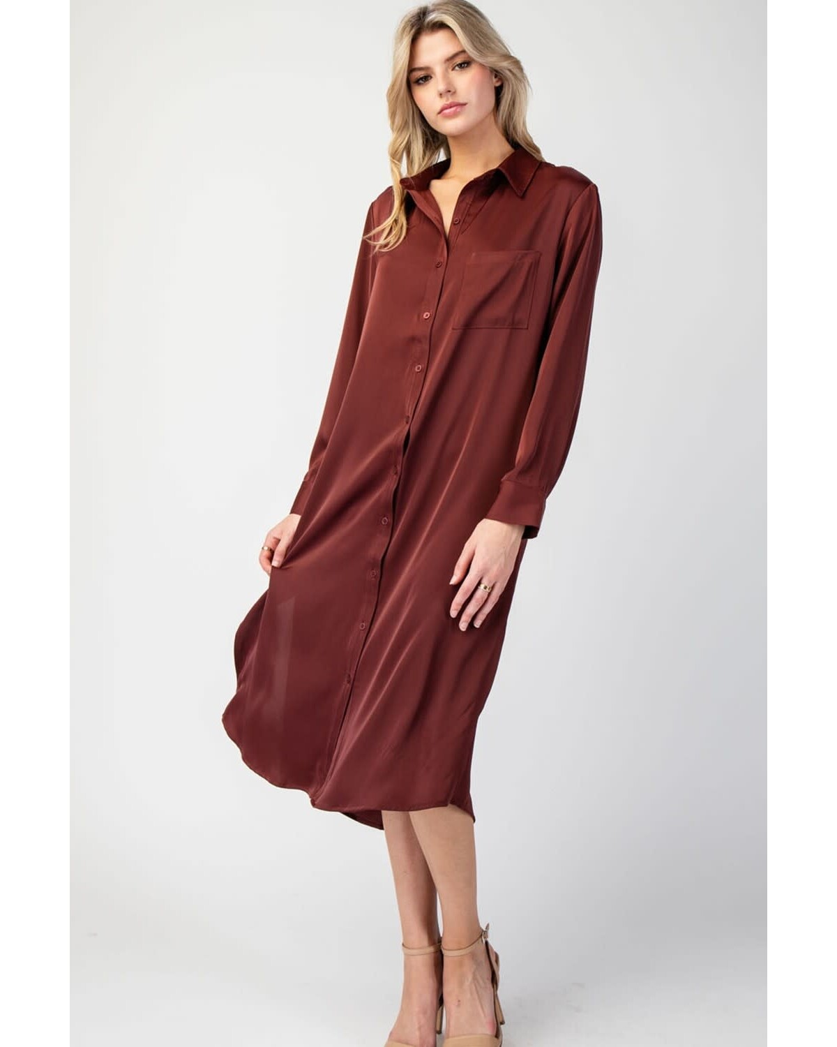 CASUAL MIDI LONG SLEEVE SHIRT DRESS