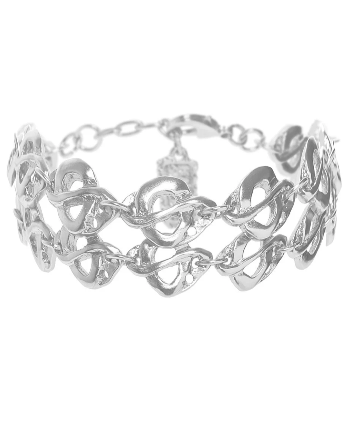Greek-inspired double-strand link bracelet. SILVER