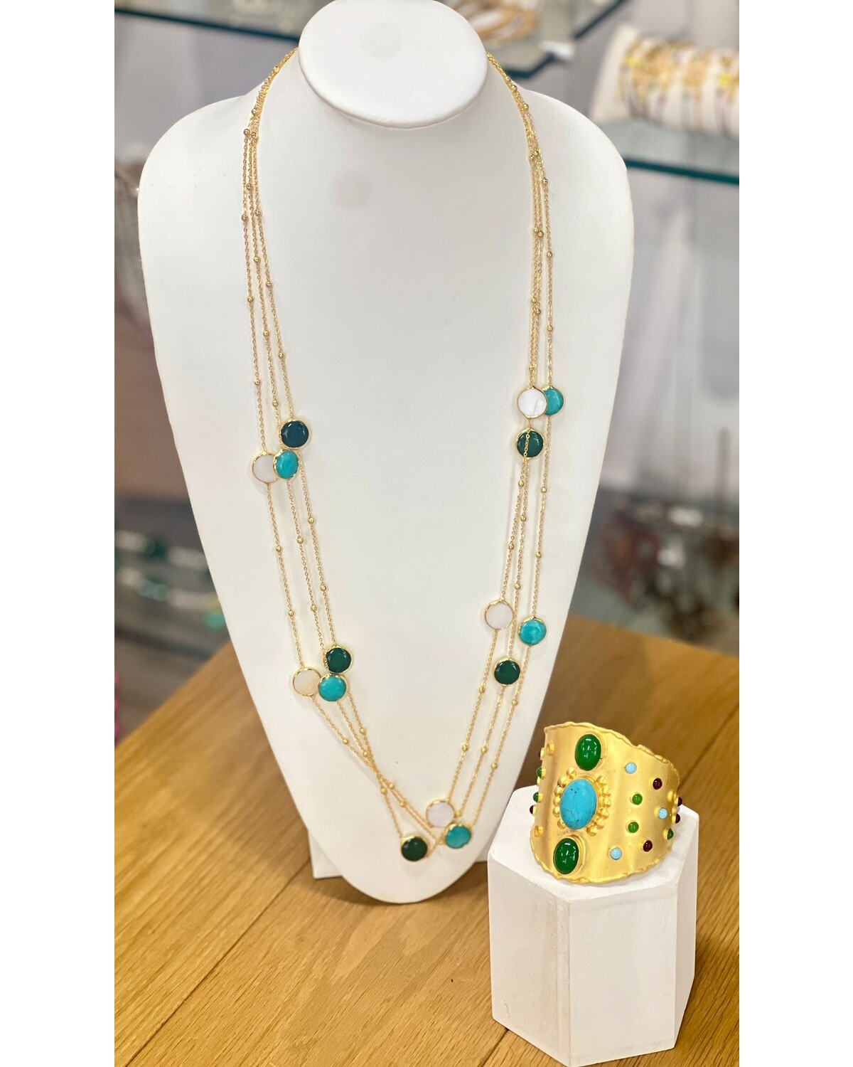 Elegant Multi-Strand Necklace and Statement Cuff Bracelet