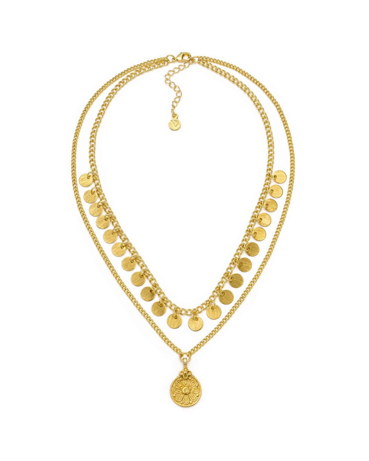 dd04051COLLANA DUE CATENE MONETE/FIORE