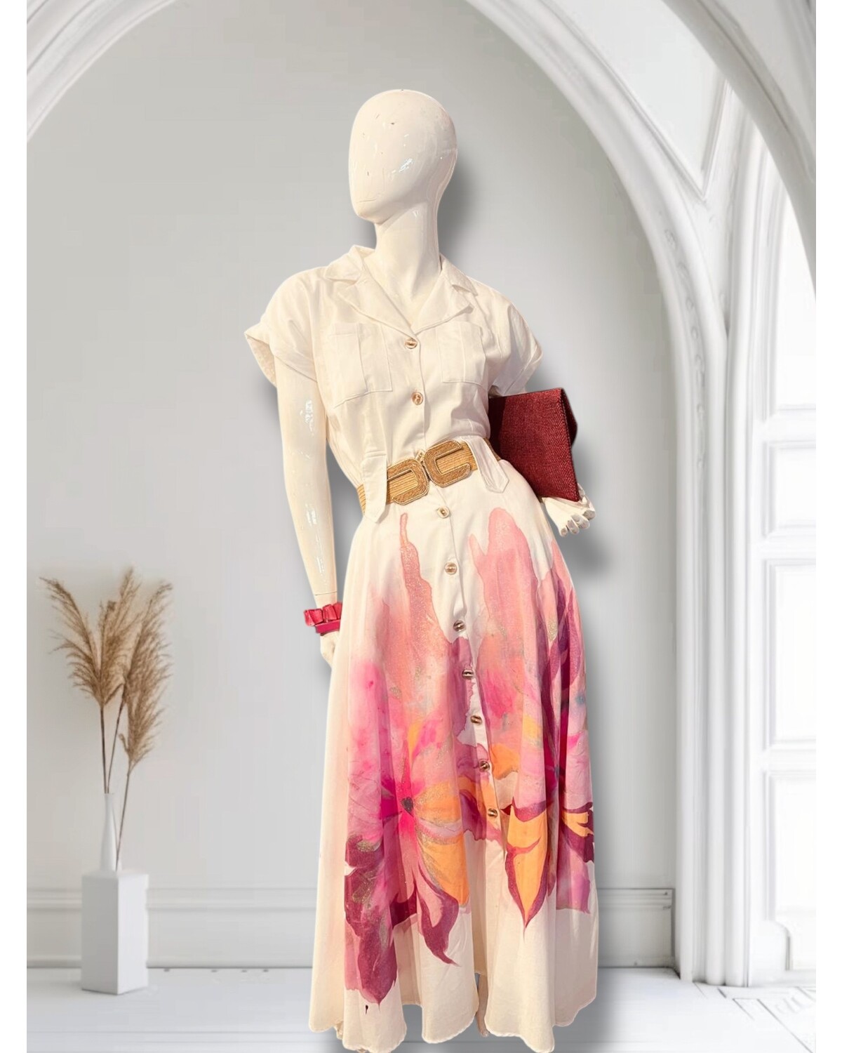 Hand painted linen maxi dress size