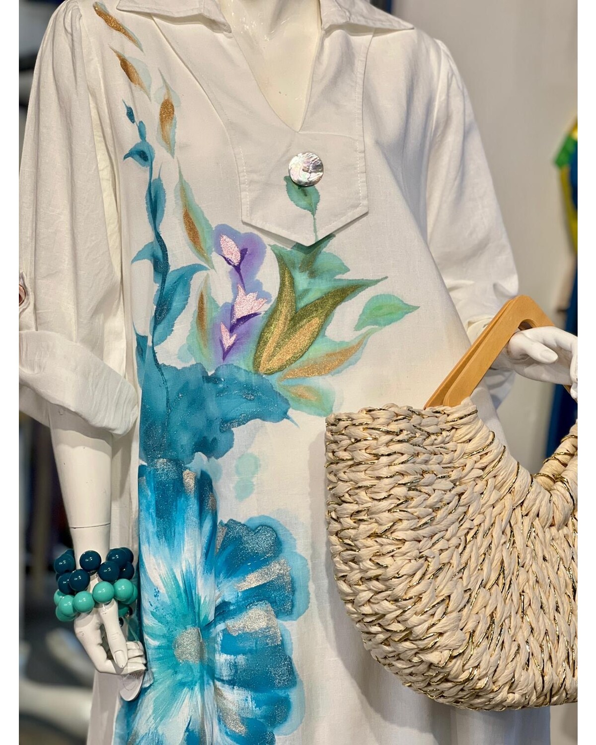 Hand painted linen dress