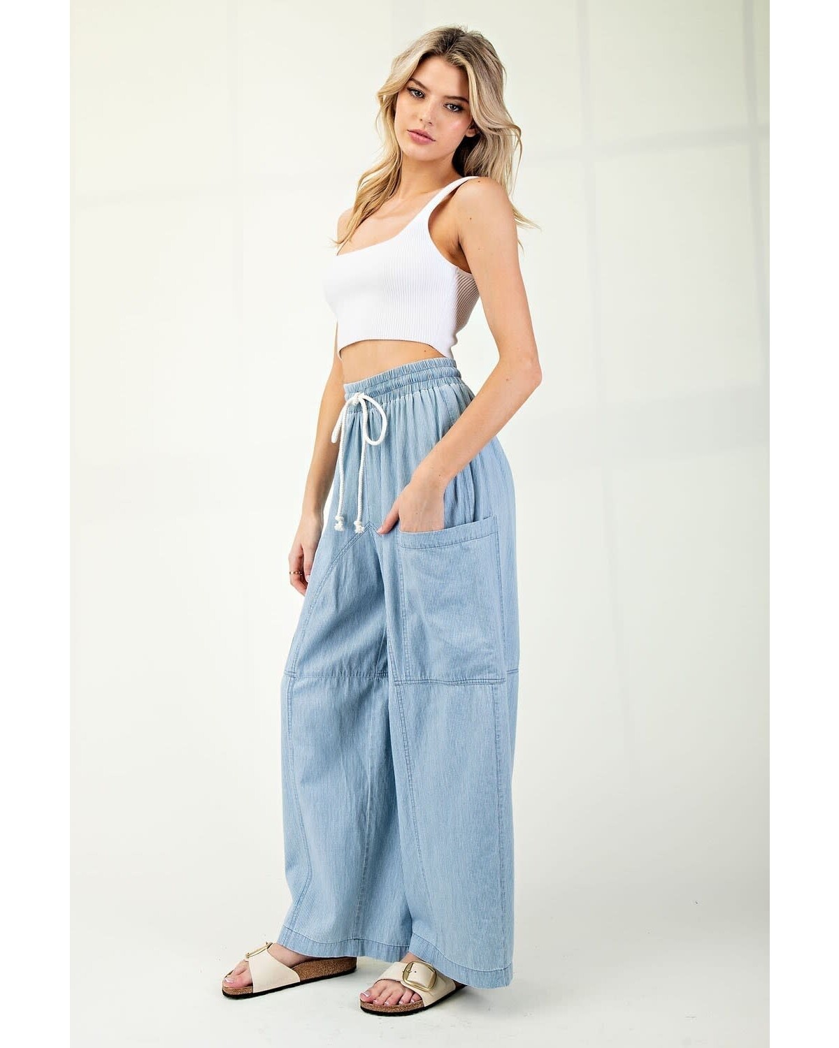 Stone Washed striped Straight leg Pant