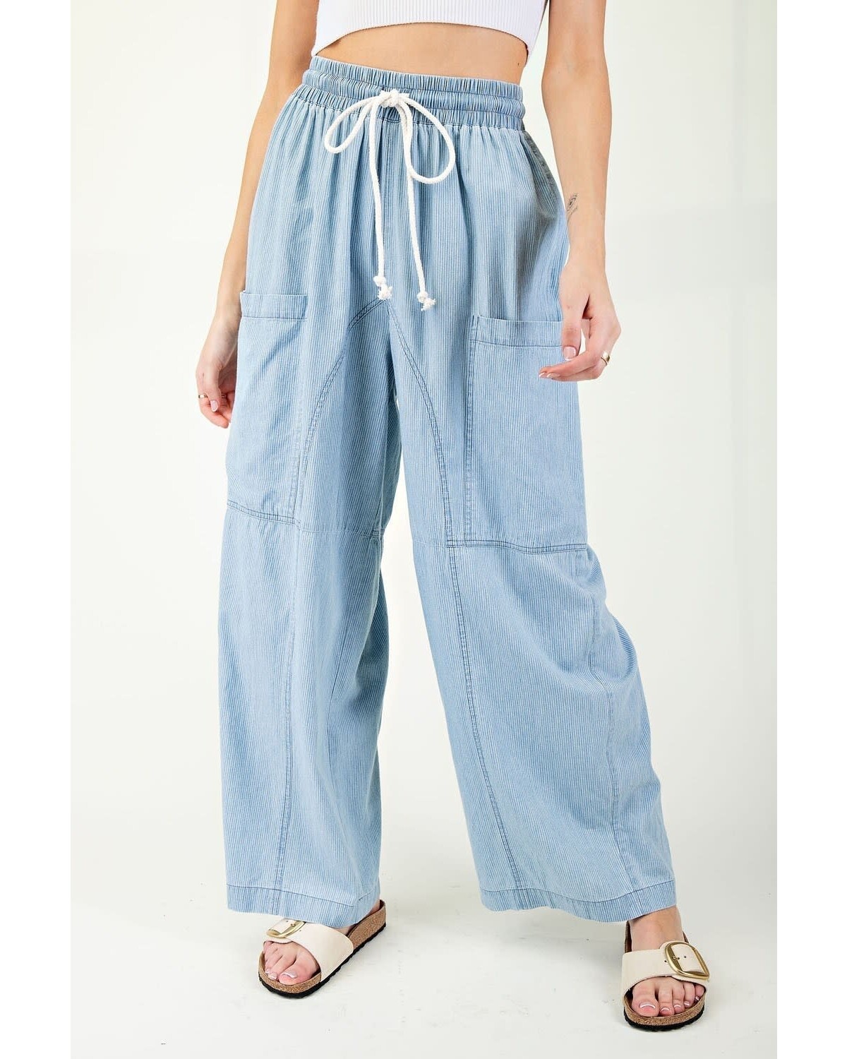 Stone Washed striped Straight leg Pant