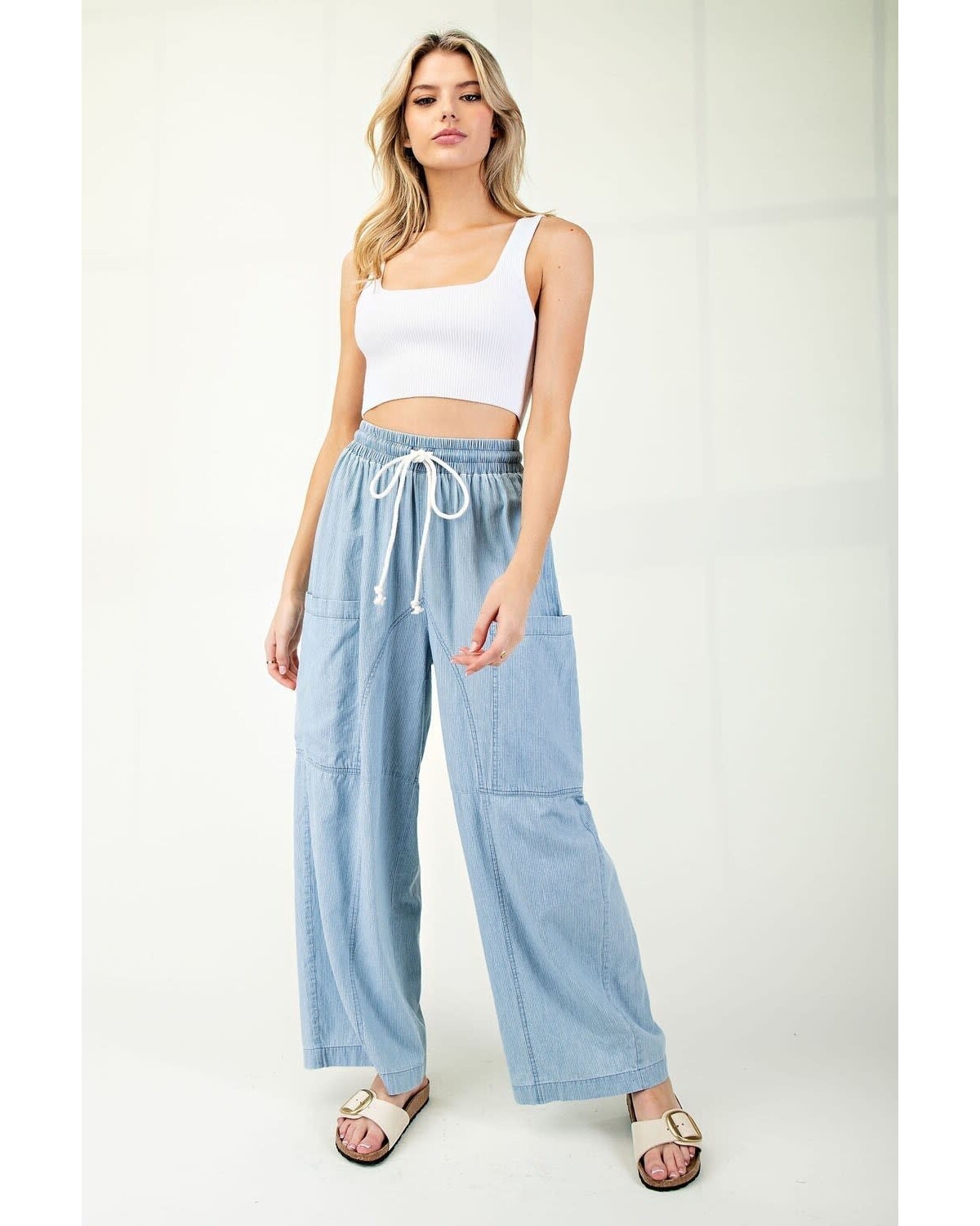 Stone Washed striped Straight leg Pant