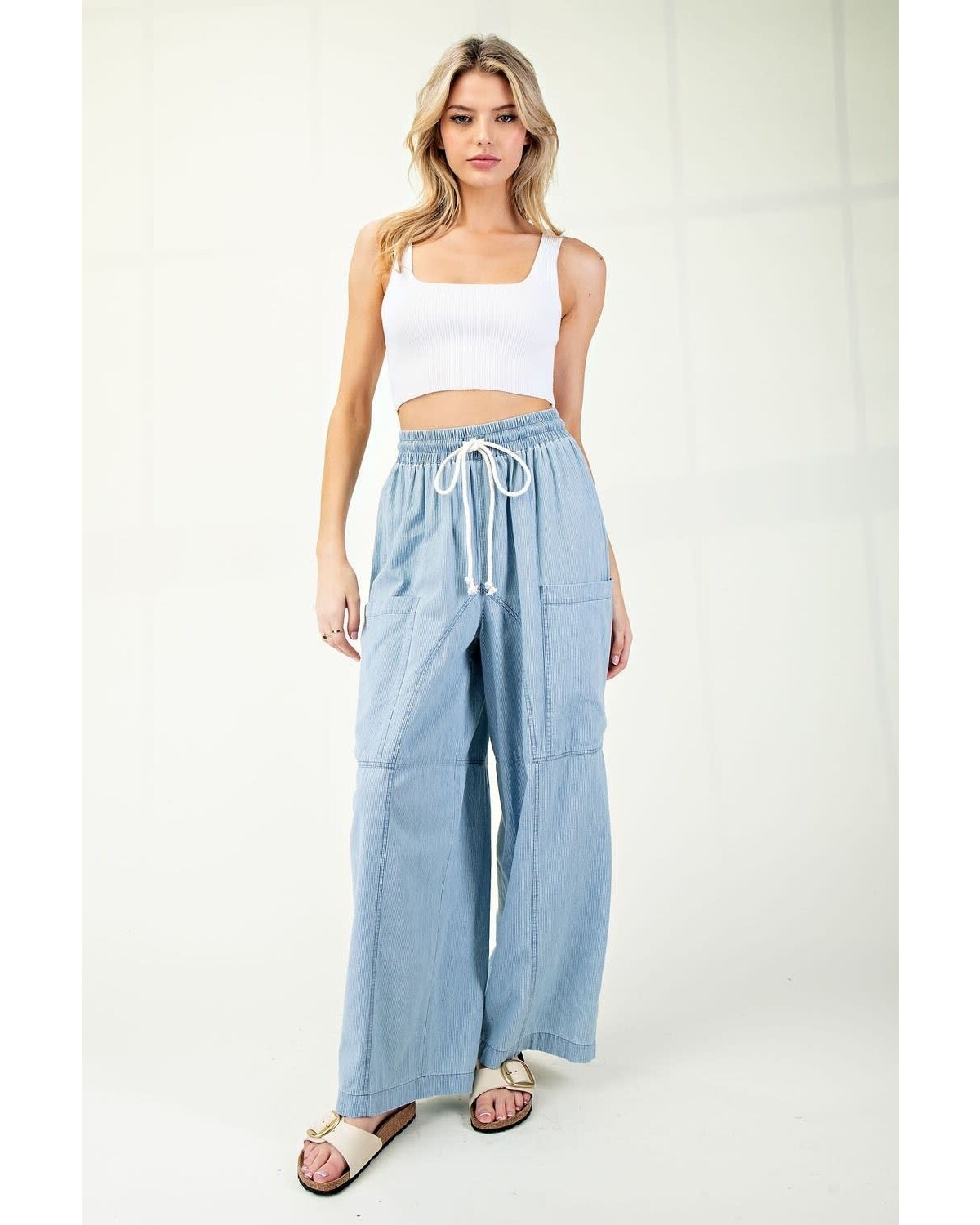 Stone Washed striped Straight leg Pant