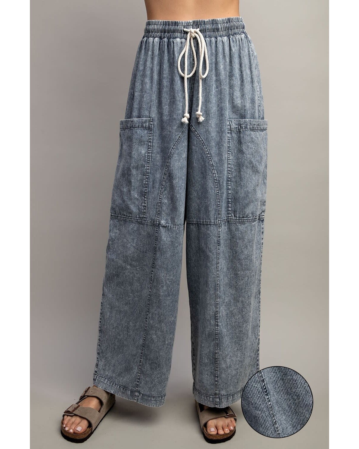 PLUS STONE WASHED PINSTRIPED WIDE LEG PANTS