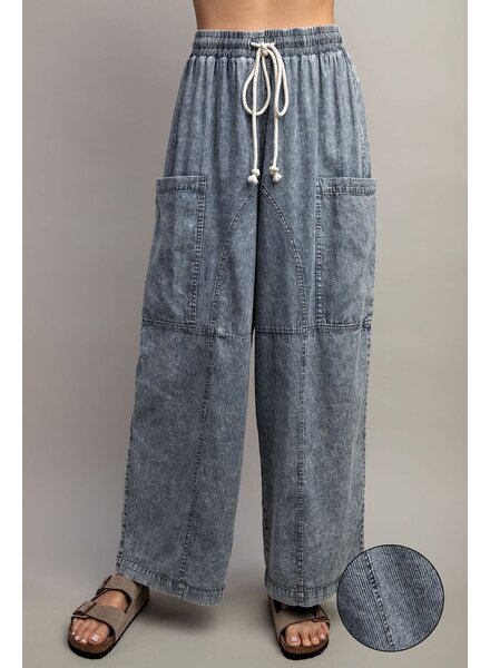 PLUS STONE WASHED PINSTRIPED WIDE LEG PANTS